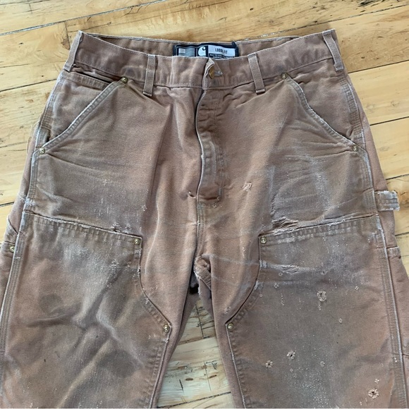 Carhartt B01-M Double Knee Tan Thrashed 33x34 Loose Fit Vintage - Picture 3 of 13